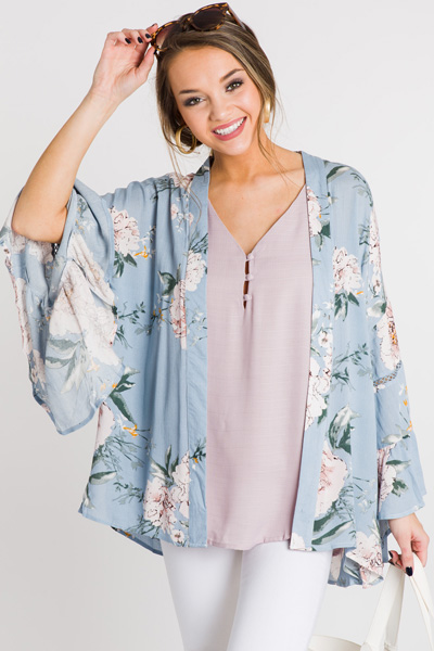 Powder Blue Floral Kimono