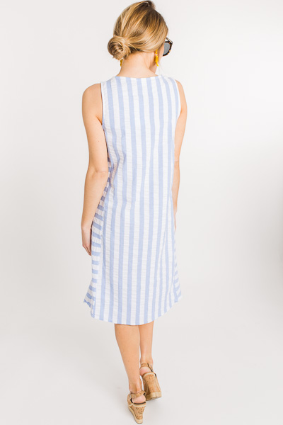 Crinkled Stripes Dress, Blue