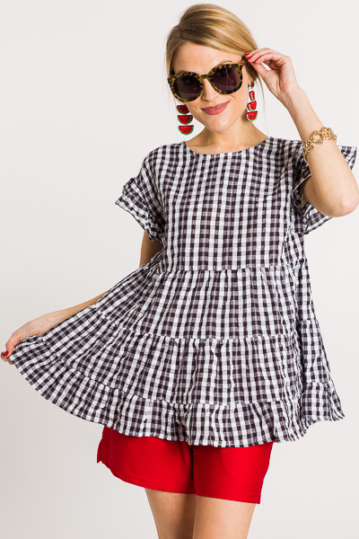 Tiered Gingham Top, Black