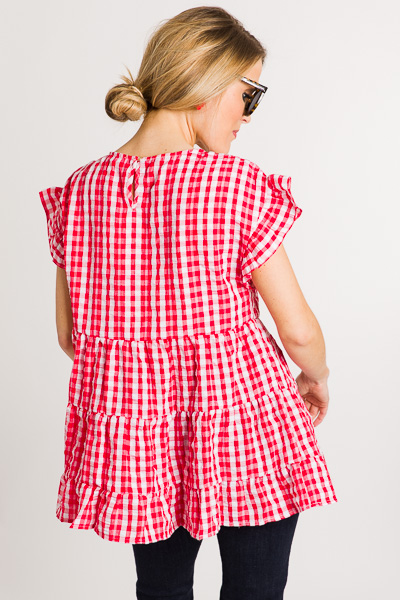 Tiered Gingham Top, Tomato