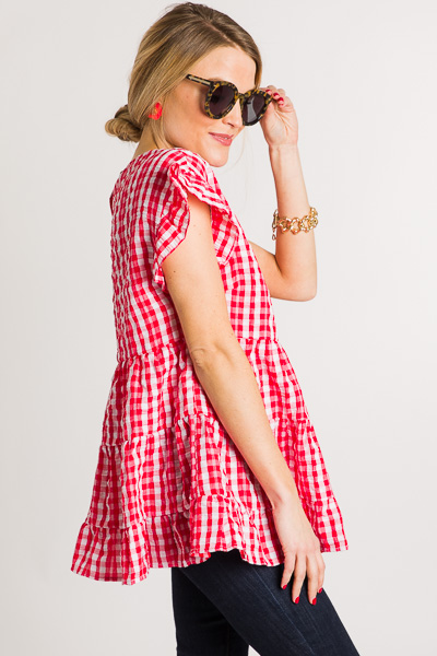 Tiered Gingham Top, Tomato