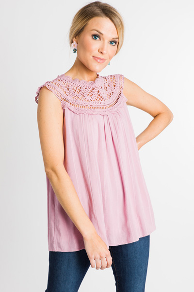 Crochet Shoulders Top, Pink