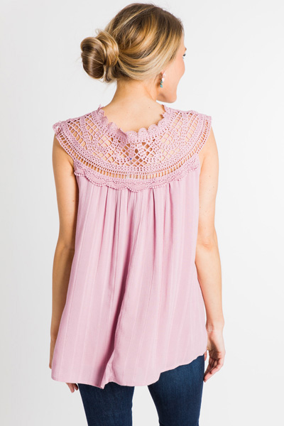 Crochet Shoulders Top, Pink