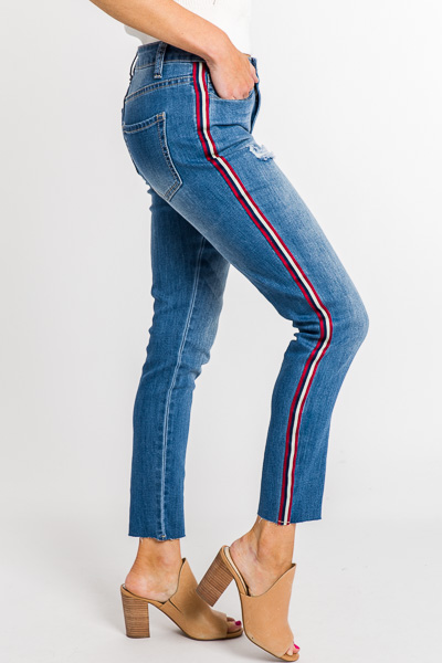 Side Stripe Distressed Jeans