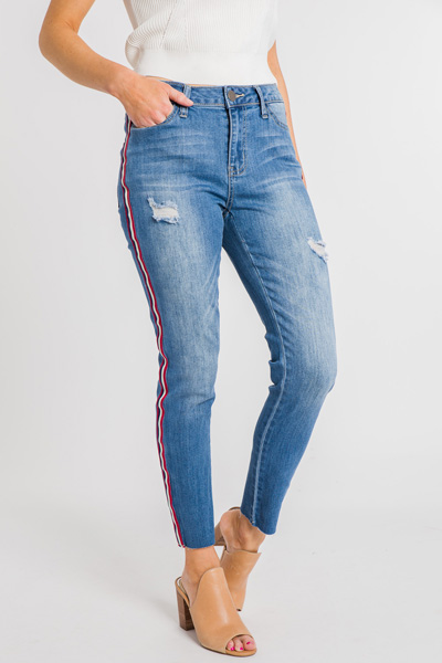 Side Stripe Distressed Jeans