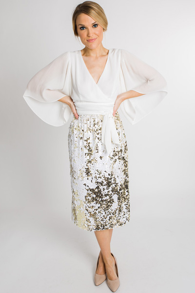 White Sequin Pencil Skirt