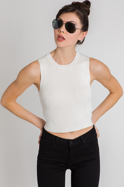 Ribbed Crop Top, White