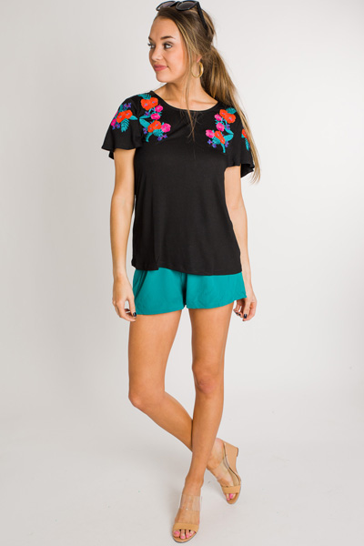 Neon Embroidered Tee, Black