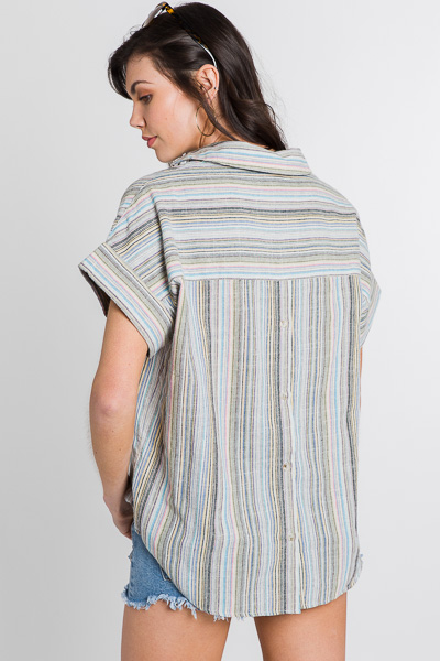 Washed Stripes Collared Top