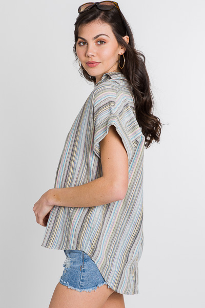 Washed Stripes Collared Top
