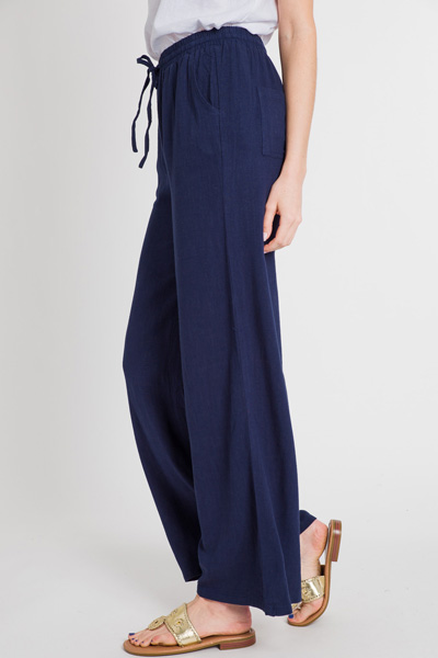 Drawstring Linen Pants, Navy - Sale - The Blue Door Boutique