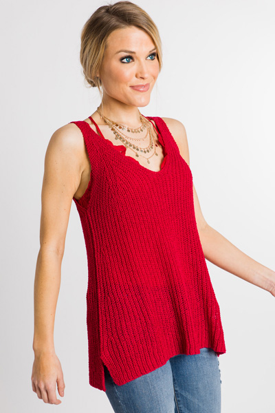Simple Sweater Tank, Red