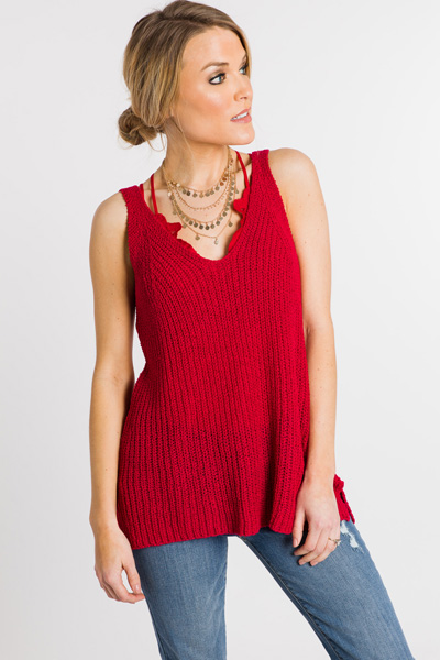 Simple Sweater Tank, Red