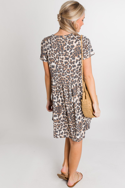 Knit Babydoll Dress, Cheetah