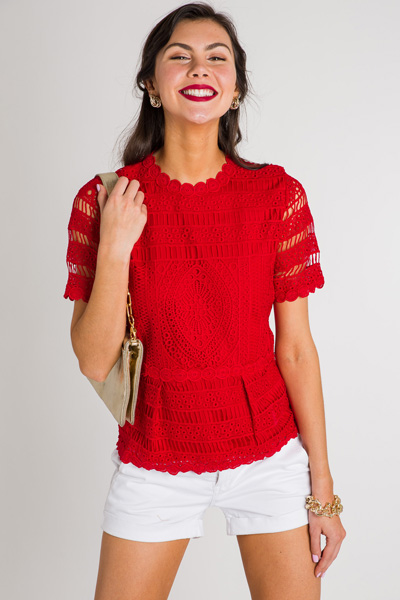 Crocheted Peplum, Red