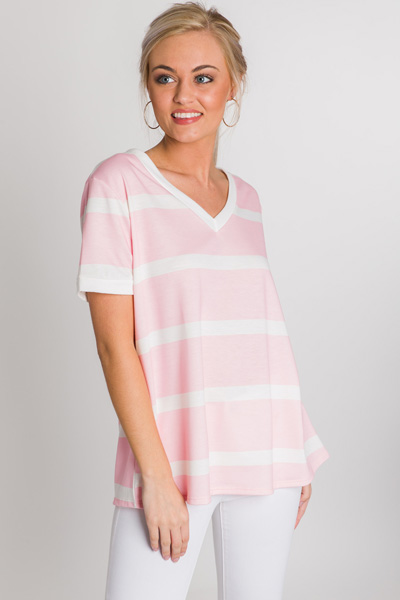 Striped Sweatshirt Tee, Pink