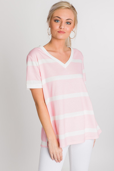 Striped Sweatshirt Tee, Pink