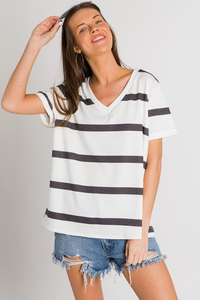 Striped Sweatshirt Tee, Charcoal