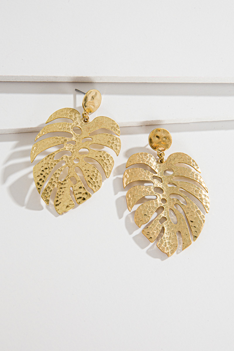 Plated Palm Earring, Gold