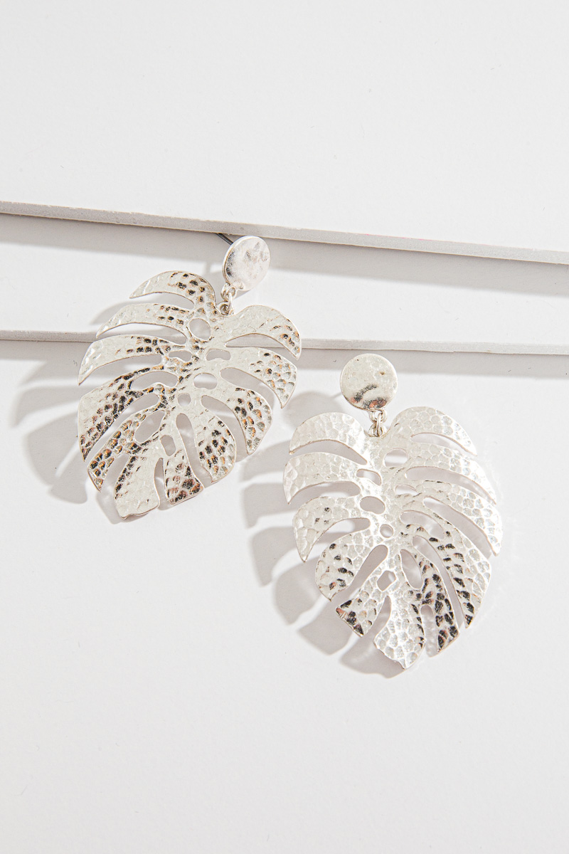 Plated Palm Earring, Silver