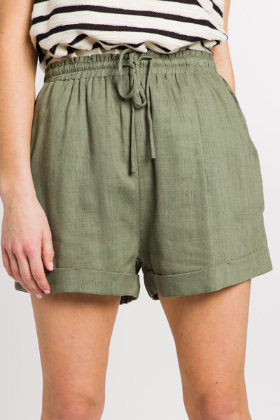 Cuffed Linen Shorts, Olive