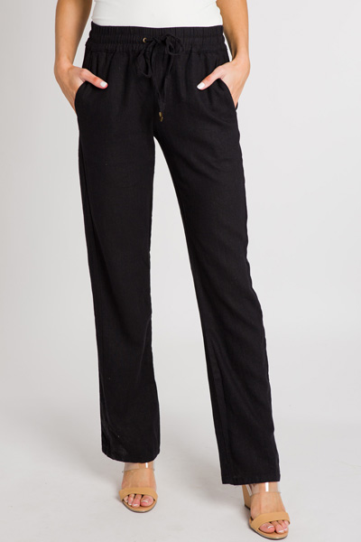 Linen Pull on Pants, Black