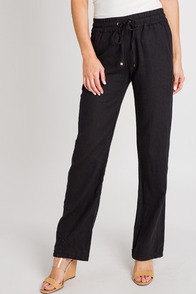 Linen Pull on Pants, Black