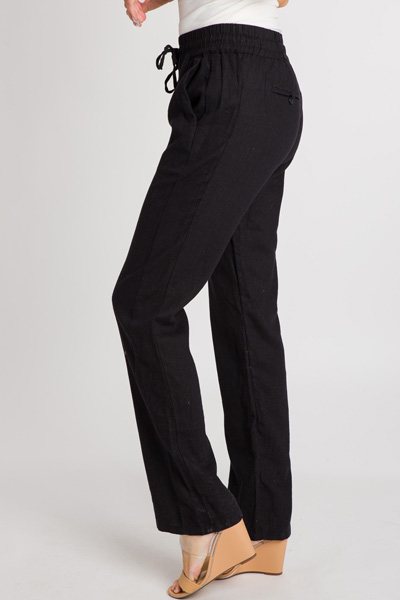 Linen Pull on Pants, Black