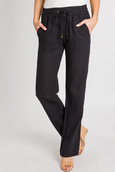 Linen Pull on Pants, Black