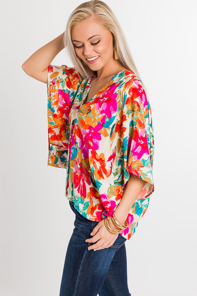 Watercolor Blooms Button Top