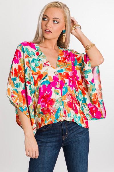 Watercolor Blooms Button Top