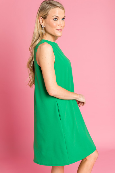 Solid Pocket Dress, Green