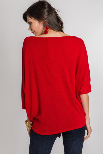 Boat Neck Tie Top, Red