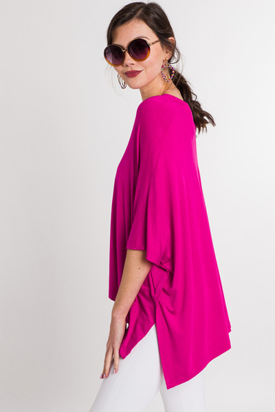 V Neck Poncho, Fuchsia