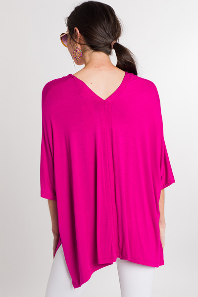 V Neck Poncho, Fuchsia
