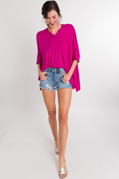 V Neck Poncho, Fuchsia