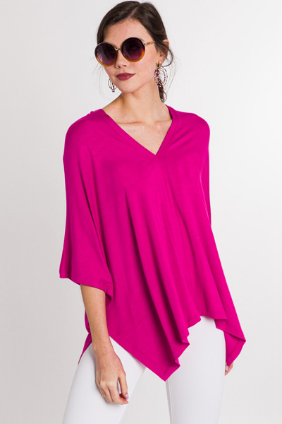 V Neck Poncho, Fuchsia