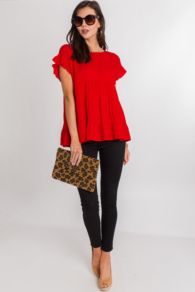 Ruffle Sleeve Babydoll, Red