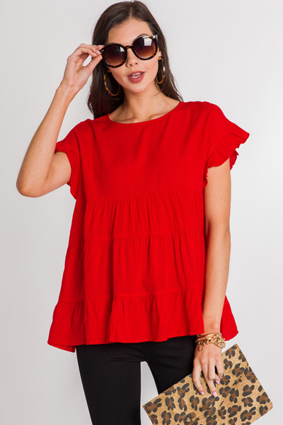 Ruffle Sleeve Babydoll, Red