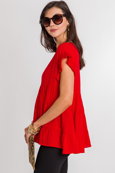 Ruffle Sleeve Babydoll, Red