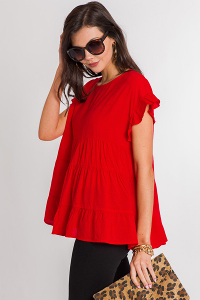 Ruffle Sleeve Babydoll, Red