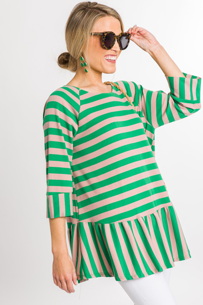 Green Stripes Peplum Tunic