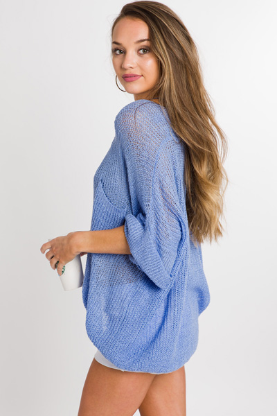 Loose Knit Pocket Sweater, Blue