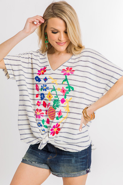 Pineapple Embroidered Tie Top