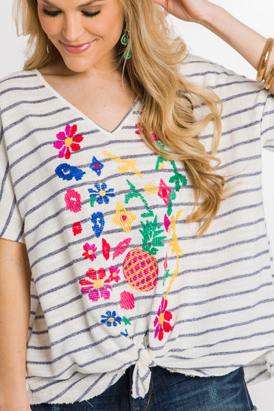 Pineapple Embroidered Tie Top
