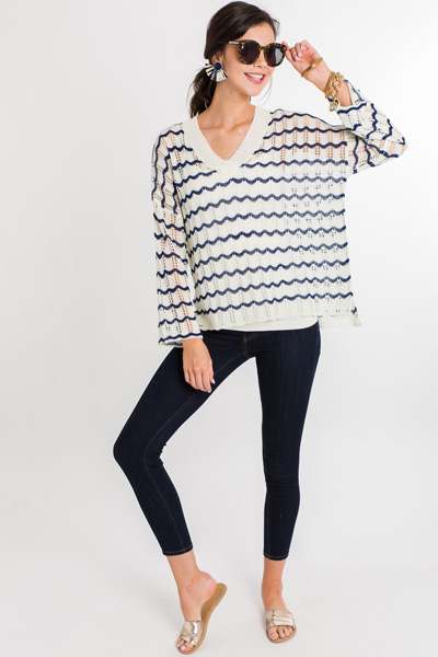 Scalloped Stripes Sweater
