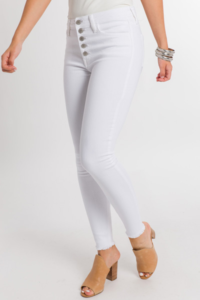 Button Front Skinnies, White