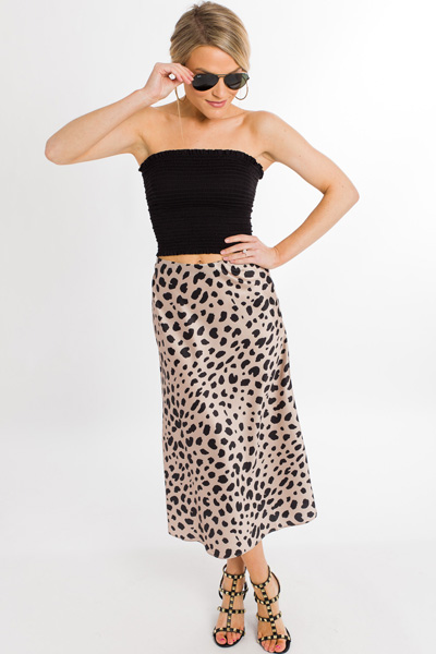 Satin Leopard Midi Skirt