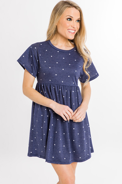 Spotted Babydoll Dress, Navy
