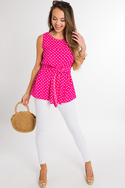 Dotted Tie Top, Hot Pink